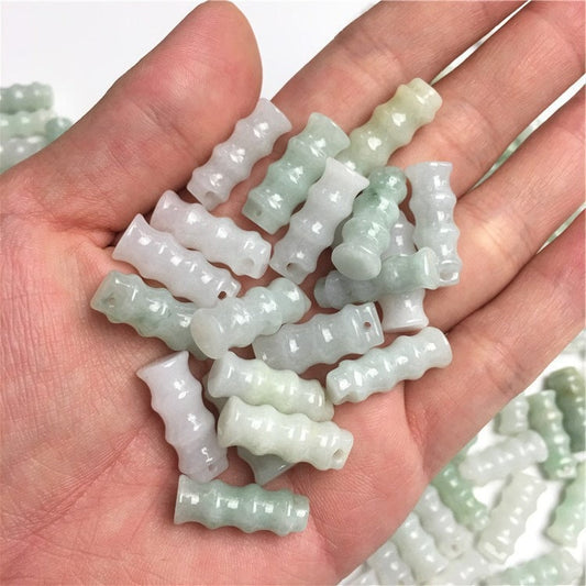 10PCS 20x7mm Bamboo Natural Green Grade A Jade ICE Jadeite Carved Beads DIY necklace Chinese Earrings Drop gift