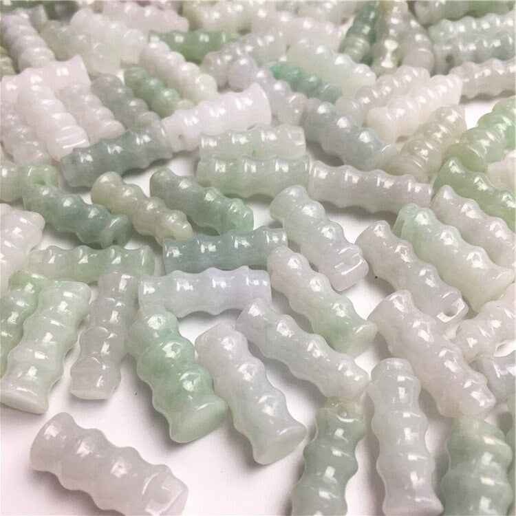 10PCS 20x7mm Bamboo Natural Green Grade A Jade ICE Jadeite Carved Beads DIY necklace Chinese Earrings Drop gift