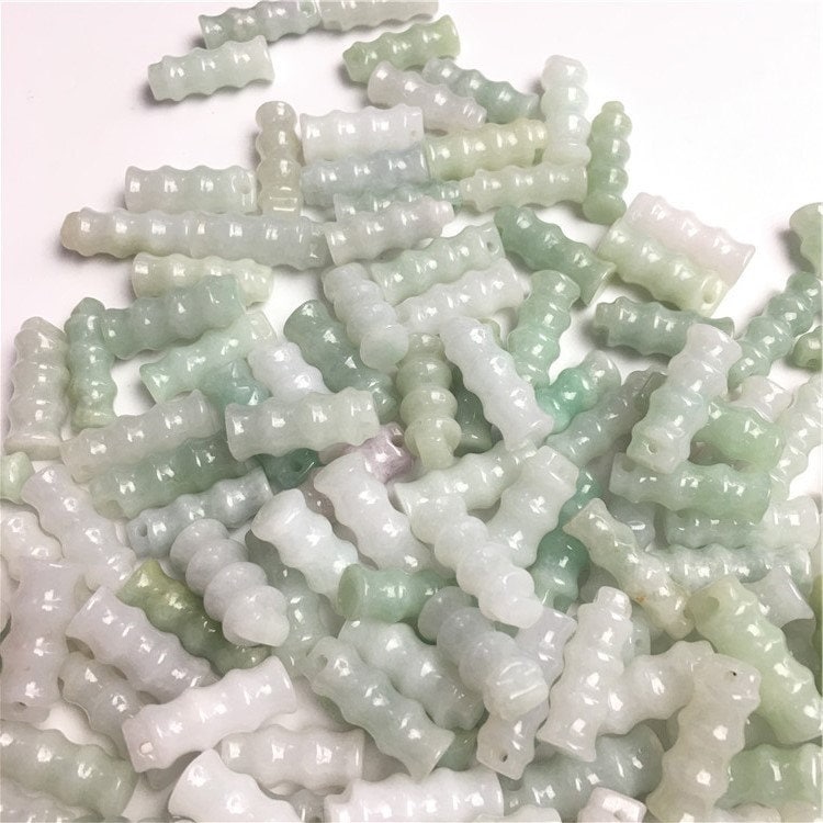 10PCS 20x7mm Bamboo Natural Green Grade A Jade ICE Jadeite Carved Beads DIY necklace Chinese Earrings Drop gift