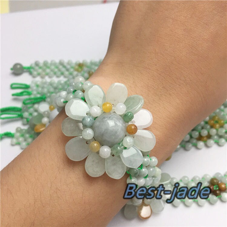 10PCS Flower beads Grade A Natural Jadeite Hand carved Jade bangle Bracelet Chain stone Armband n.  string rope Blume f.   fleur