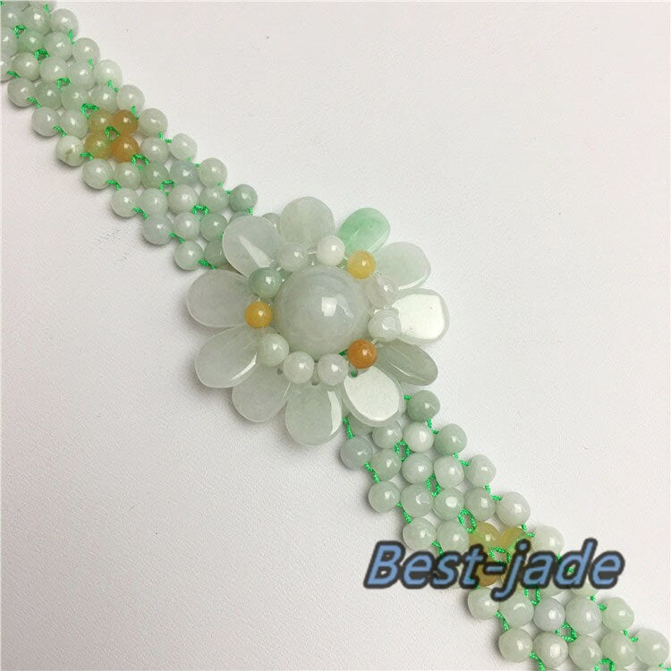 10PCS Flower beads Grade A Natural Jadeite Hand carved Jade bangle Bracelet Chain stone Armband n.  string rope Blume f.   fleur