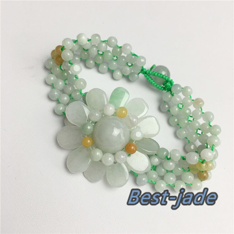 10PCS Flower beads Grade A Natural Jadeite Hand carved Jade bangle Bracelet Chain stone Armband n.  string rope Blume f.   fleur