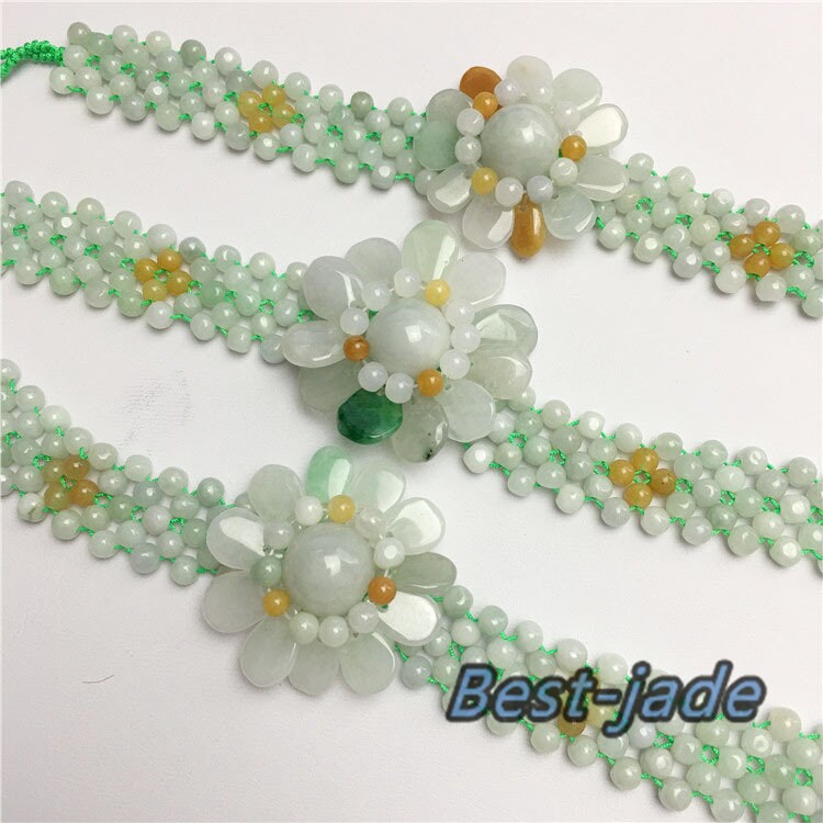 10PCS Flower beads Grade A Natural Jadeite Hand carved Jade bangle Bracelet Chain stone Armband n.  string rope Blume f.   fleur