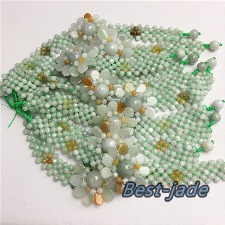 10PCS Flower beads Grade A Natural Jadeite Hand carved Jade bangle Bracelet Chain stone Armband n.  string rope Blume f.   fleur