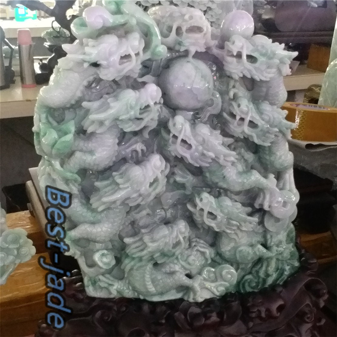 Exhibition Custom-made Sample Decoration Natural Grade A Green Burma Jade Jadeite  Hand craved cabbage A stone guanyin Buddha