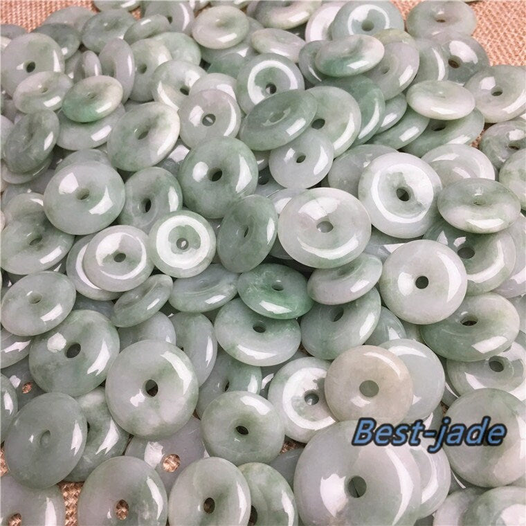 10PCS donut Pendant Natural Grade A Green Jade ICE Jadeite Flat Round Beads doughnut baby lady necklace earrings Burma Myanmar Jadeite A