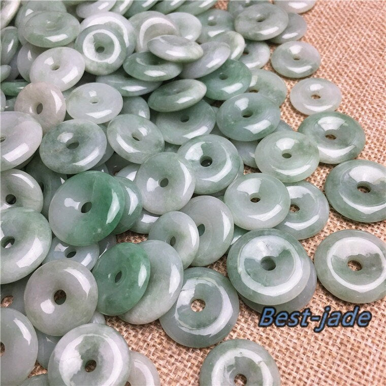 10PCS donut Pendant Natural Grade A Green Jade ICE Jadeite Flat Round Beads doughnut baby lady necklace earrings Burma Myanmar Jadeite A