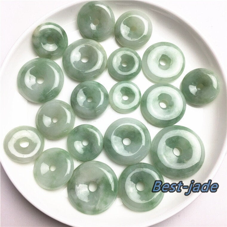 10PCS donut Pendant Natural Grade A Green Jade ICE Jadeite Flat Round Beads doughnut baby lady necklace earrings Burma Myanmar Jadeite A