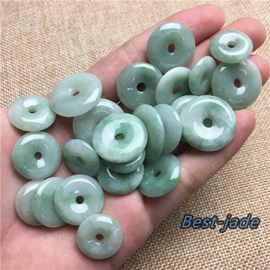 10PCS donut Pendant Natural Grade A Green Jade ICE Jadeite Flat Round Beads doughnut baby lady necklace earrings Burma Myanmar Jadeite A