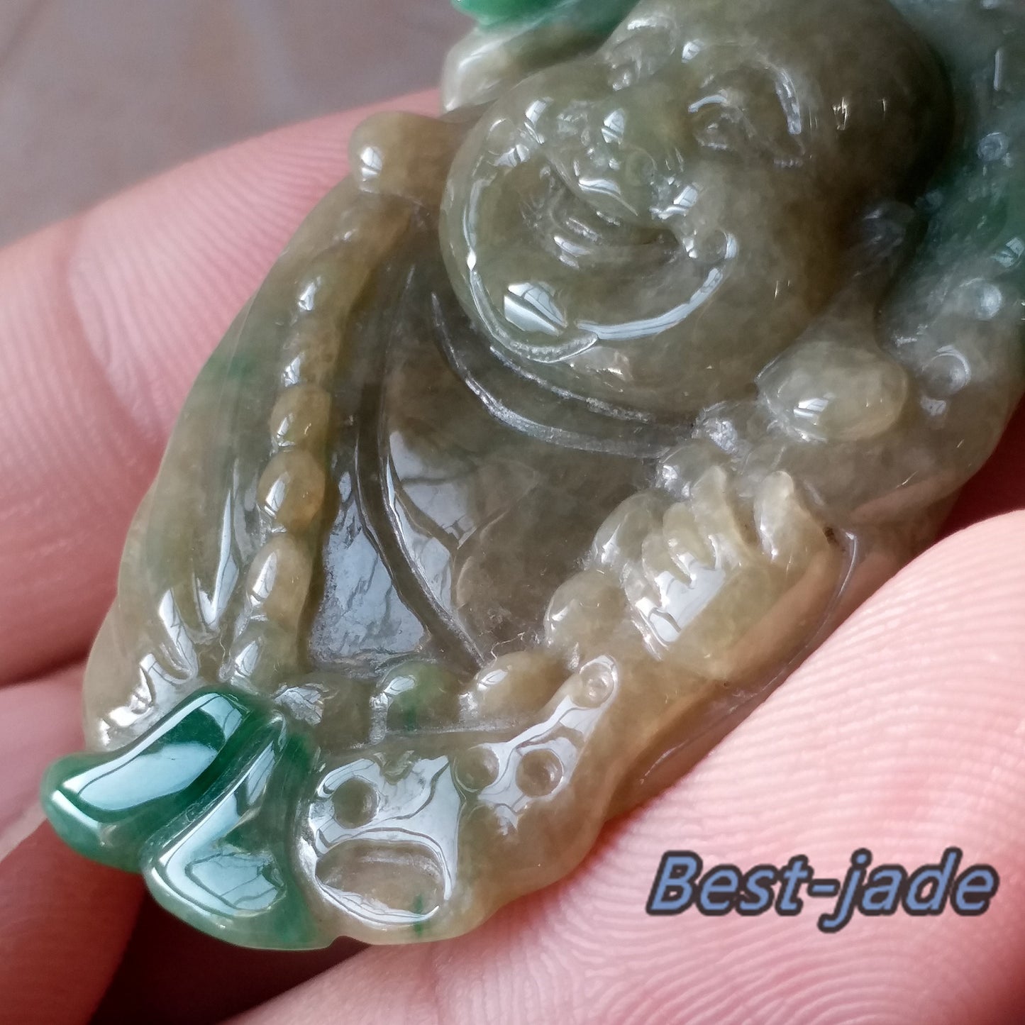 Natural Jadeite Yellow & Green Buddha Burma Grade A JADE Lady pendant necklace Jadeware