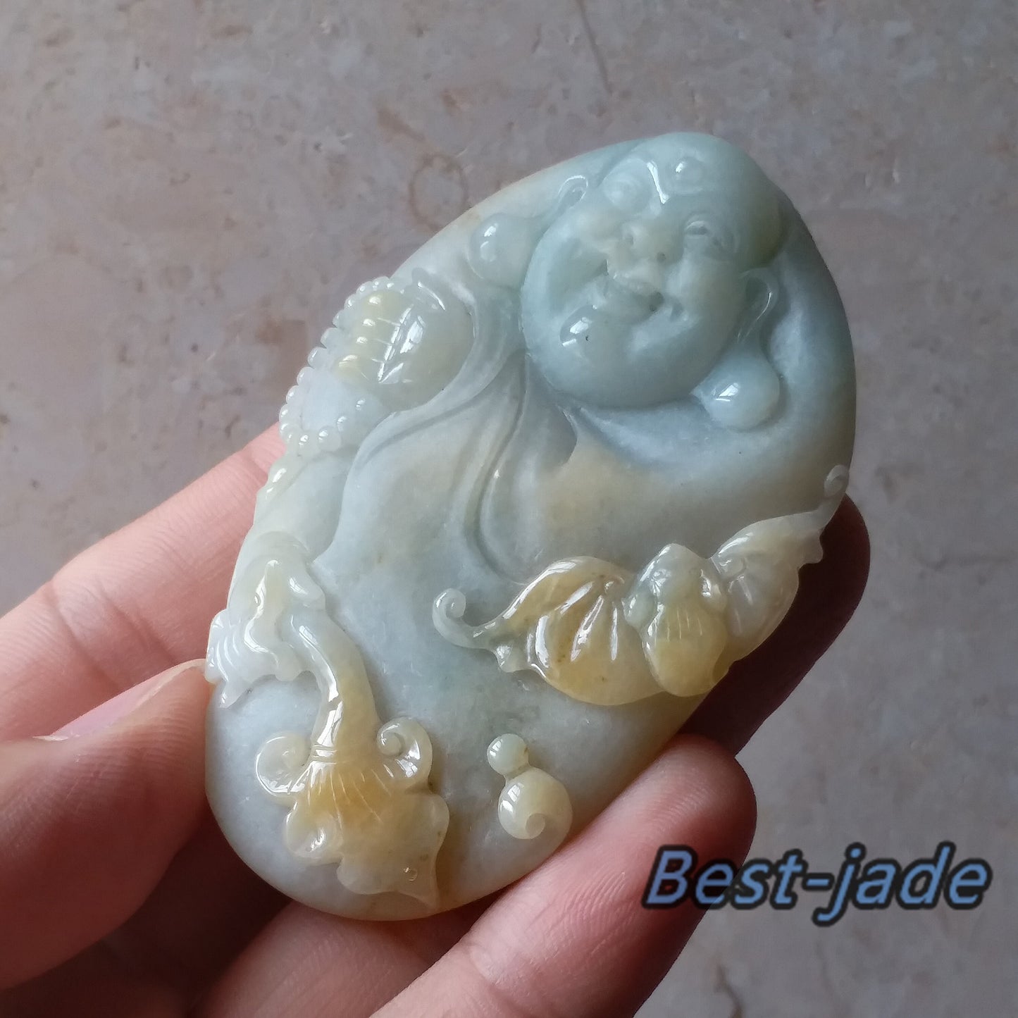 Big Natural Yellow Buddha Joss  Dull polishing JADE Hand craved Grade AJadeite Lady pendant necklace BEADS Anhnger Gemstone Hanging