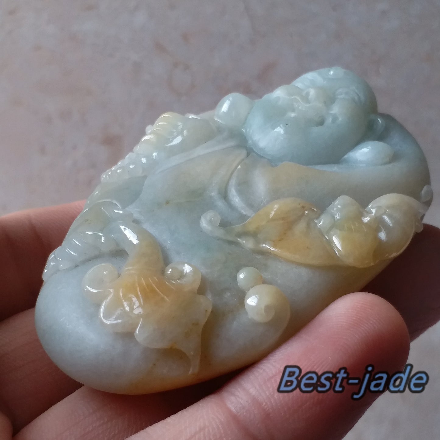 Big Natural Yellow Buddha Joss  Dull polishing JADE Hand craved Grade AJadeite Lady pendant necklace BEADS Anhnger Gemstone Hanging