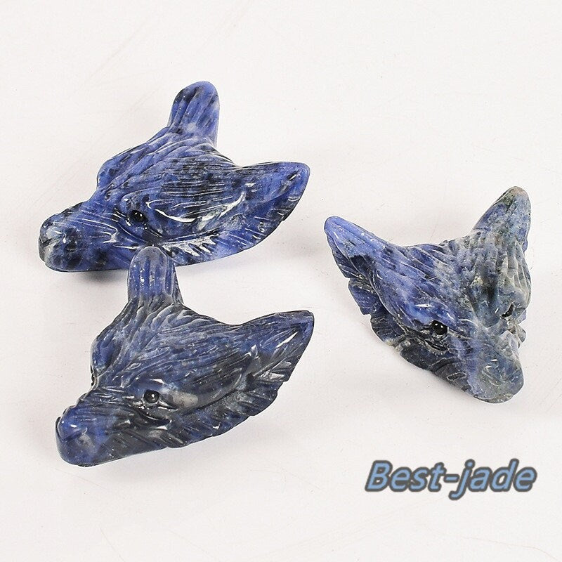 Natural Sodalite Handmade Jasper Wolf Head Good carving DIY pendand baby lady necklace