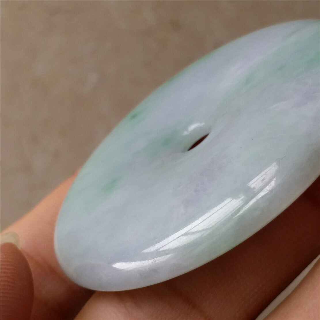 Donut Light Purple Green Hand cravedGrade AJade Jadeite MEN'S pendant necklace BEADS Anhnger Gemstone Ice   jadite Flat