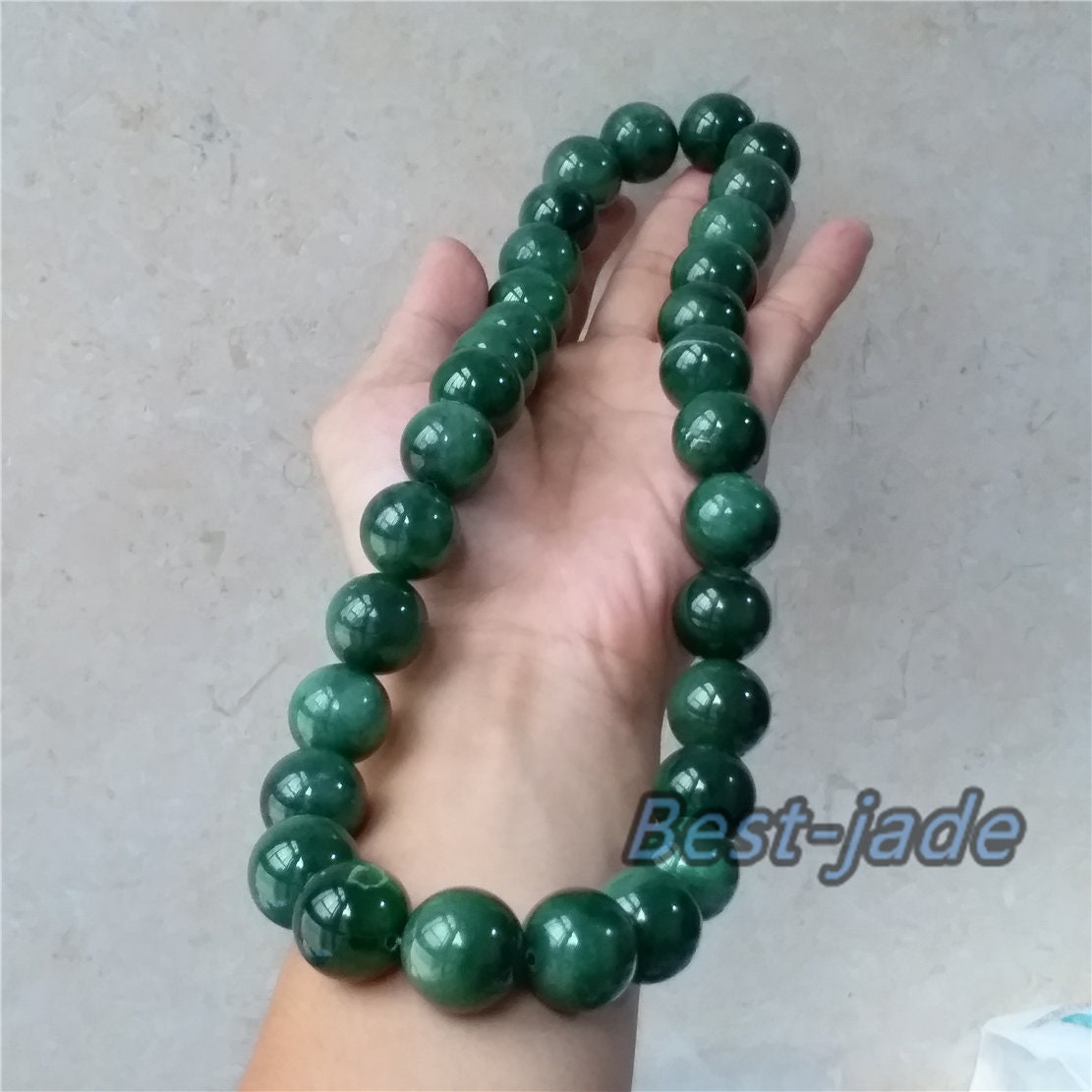 BIG 20mm Nephrite  Green Canadian Jade Beads Necklace Pounamu NZ Jade Jasper Ball Parure Men's Womrn lady Man chain