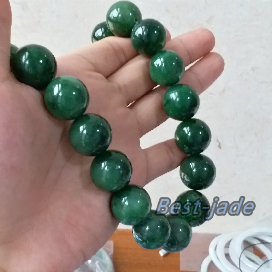 BIG 20mm Nephrite  Green Canadian Jade Beads Necklace Pounamu NZ Jade Jasper Ball Parure Men's Womrn lady Man chain