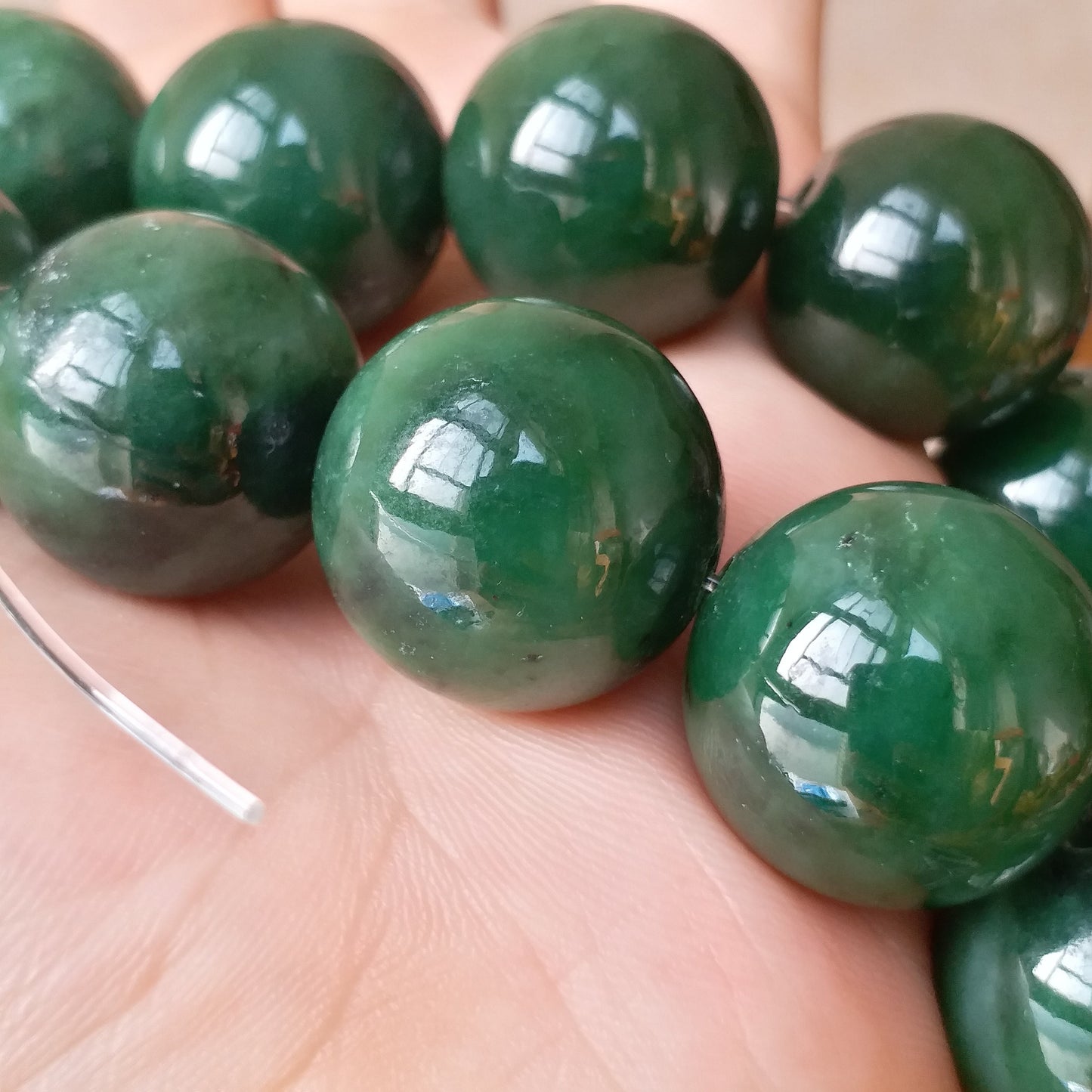 BIG 20mm Nephrite  Green Canadian Jade Beads Necklace Pounamu NZ Jade Jasper Ball Parure Men's Womrn lady Man chain