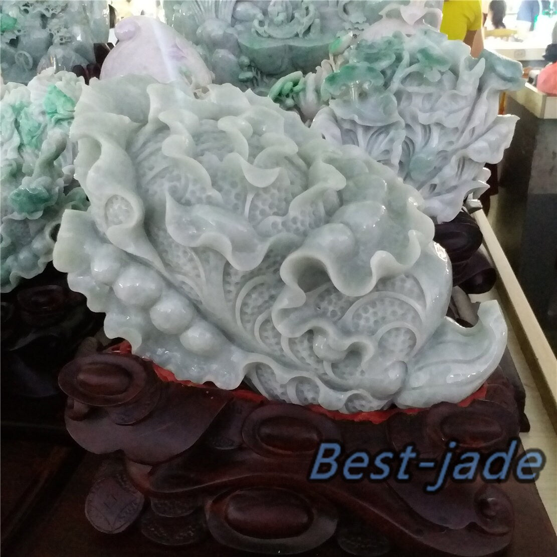 Exhibition Custom-made Sample Decoration Natural Grade A Green Burma Jade Jadeite  Hand craved Gemstone A stone guanyin Buddha