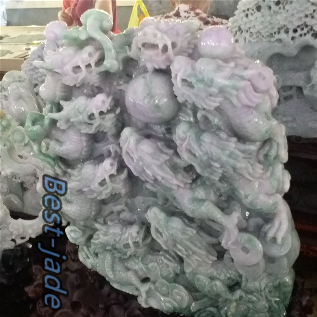 Exhibition Custom-made Sample Decoration Natural Grade A Green Burma Jade Jadeite  Hand craved cabbage A stone guanyin Buddha