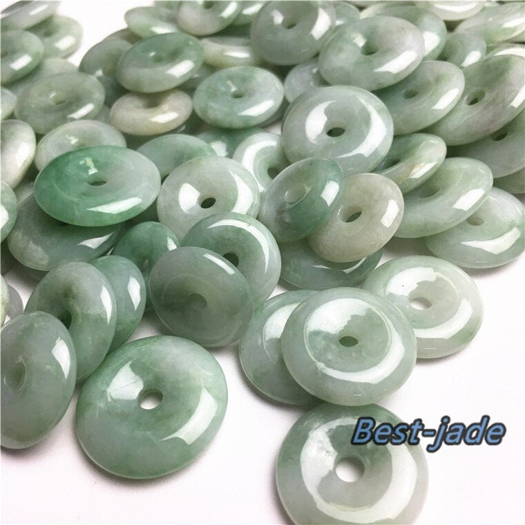 10PCS donut Pendant Natural Grade A Green Jade ICE Jadeite Flat Round Beads doughnut baby lady necklace earrings Burma Myanmar Jadeite A