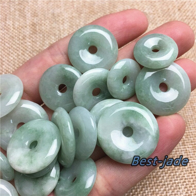 10PCS donut Pendant Natural Grade A Green Jade ICE Jadeite Flat Round Beads doughnut baby lady necklace earrings Burma Myanmar Jadeite A