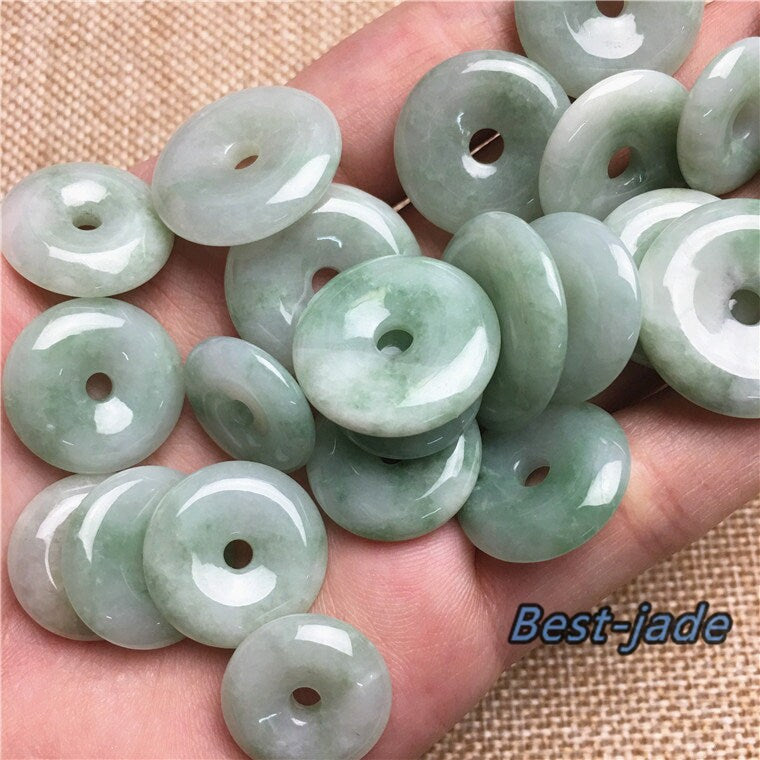 10PCS donut Pendant Natural Grade A Green Jade ICE Jadeite Flat Round Beads doughnut baby lady necklace earrings Burma Myanmar Jadeite A