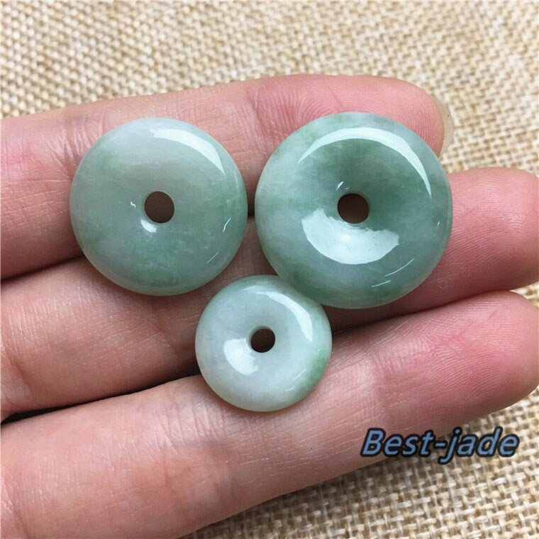 10PCS donut Pendant Natural Grade A Green Jade ICE Jadeite Flat Round Beads doughnut baby lady necklace earrings Burma Myanmar Jadeite A