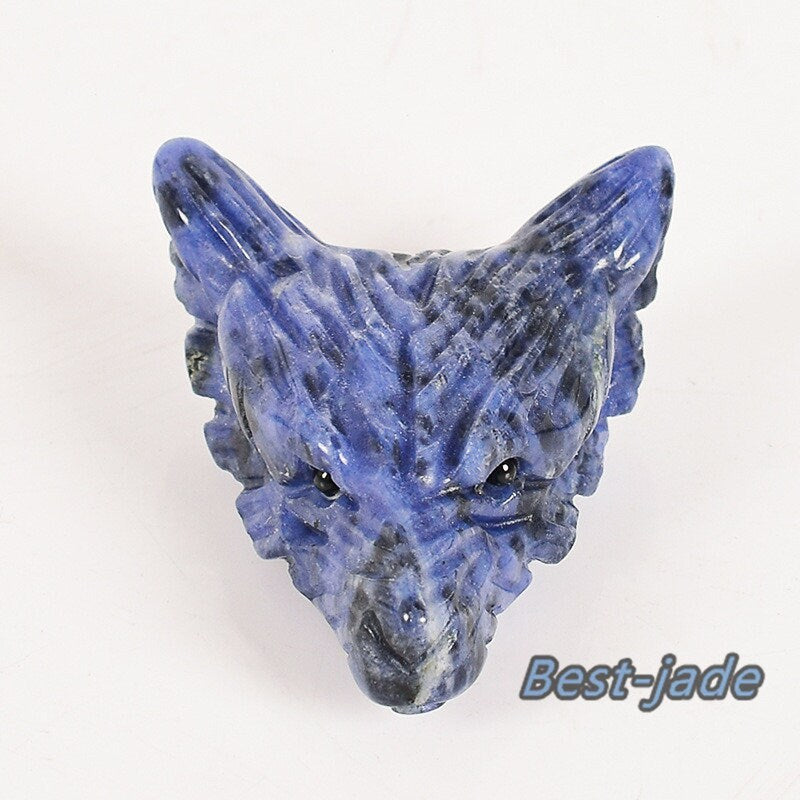 Natural Sodalite Handmade Jasper Wolf Head Good carving DIY pendand baby lady necklace