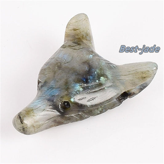 Natural labradorite Handmade Jasper Wolf Head Good carving DIY pendant baby lady necklace