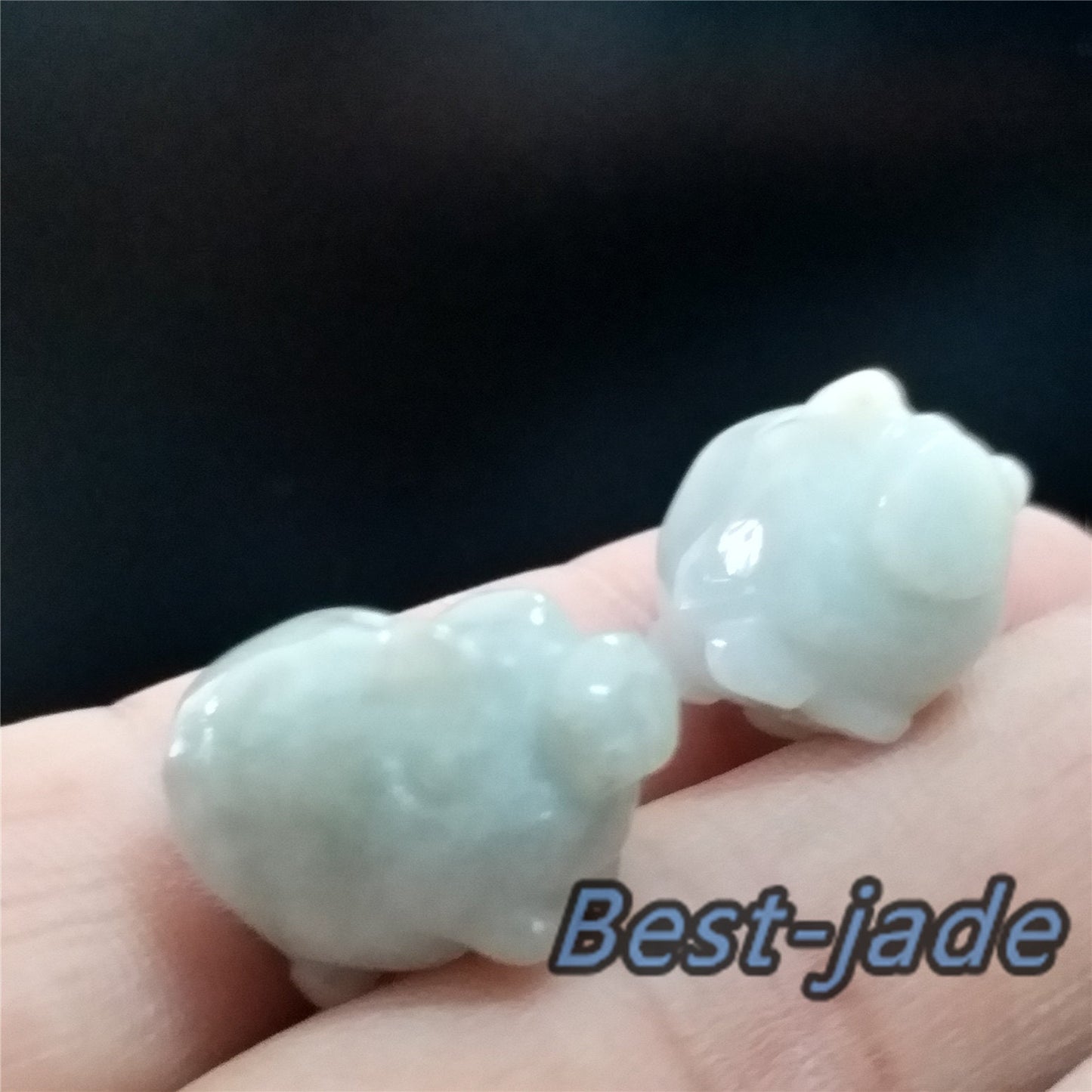 1pair Piggy Grade A Jade Natural Pure Green Burma Jadeite Beads Hand Carved Baby pendant Gemstone Type A Jadeite