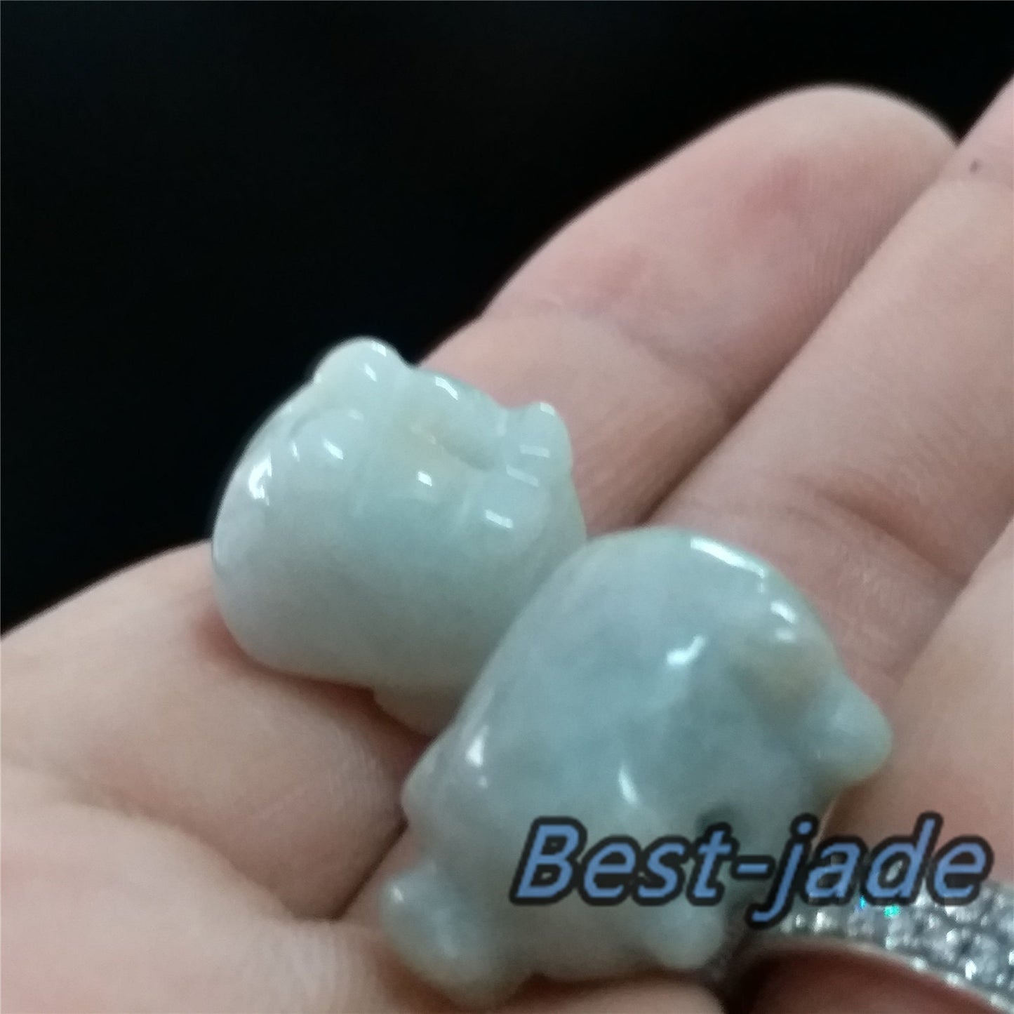 1pair Piggy Grade A Jade Natural Pure Green Burma Jadeite Beads Hand Carved Baby pendant Gemstone Type A Jadeite