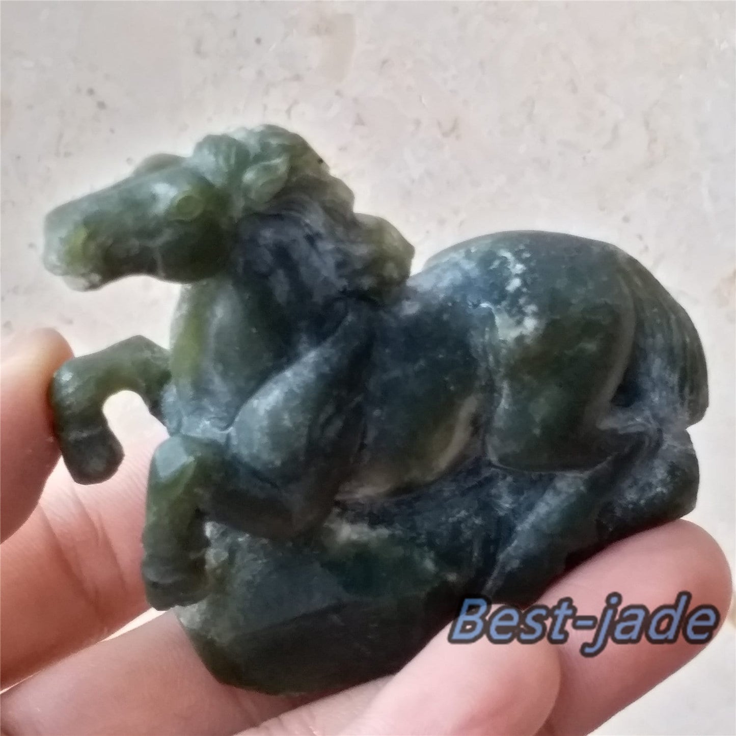 Horse Decoration Nephrite jasper handmade no polishing jade