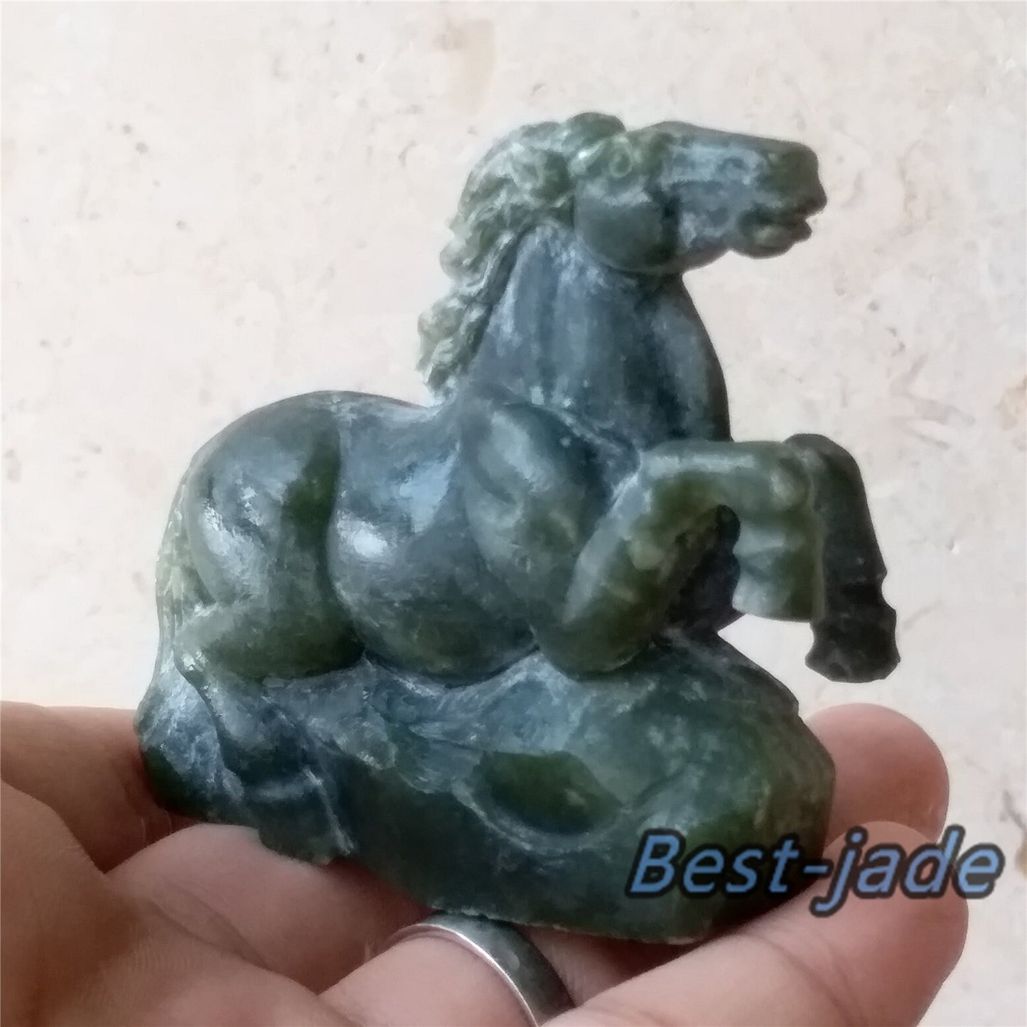 Horse Decoration Nephrite jasper handmade no polishing jade