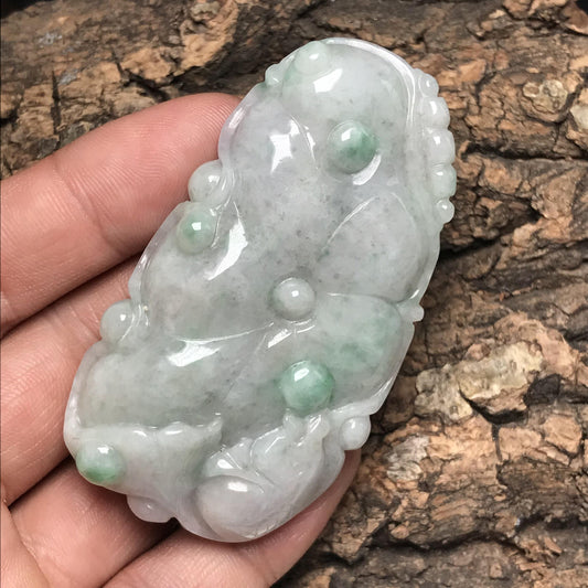 Big lotus Fish Ice Grade A Jade Natural Green Glass Burma Jadeite Beads children pendant Gemstone Type A Jadeite