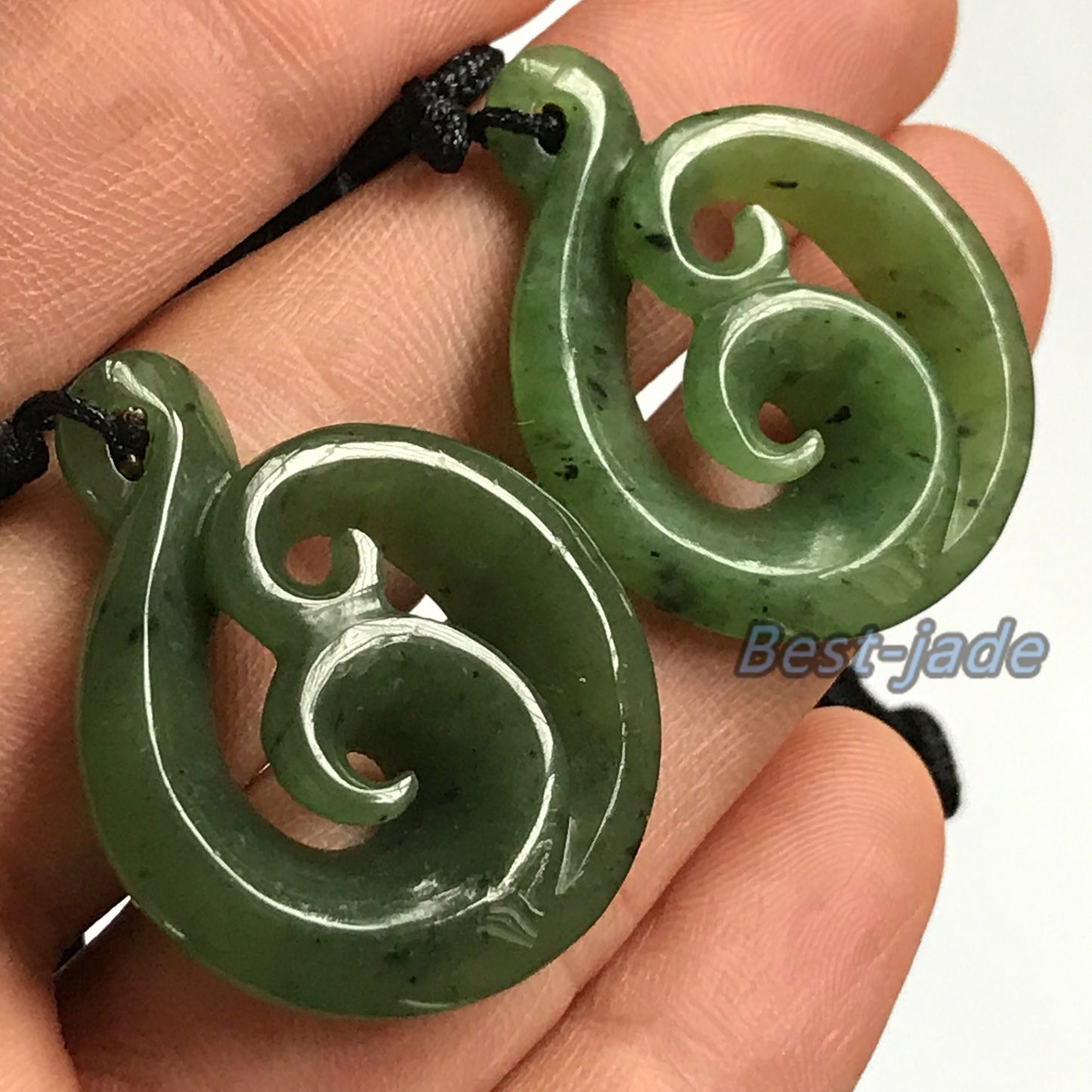 Custom-made Natural Green Nephrite Jade Pendant NEW ZEALAND Maori Style Greenstone Pounamu Canadian jade Koru Fish Hook Necklace