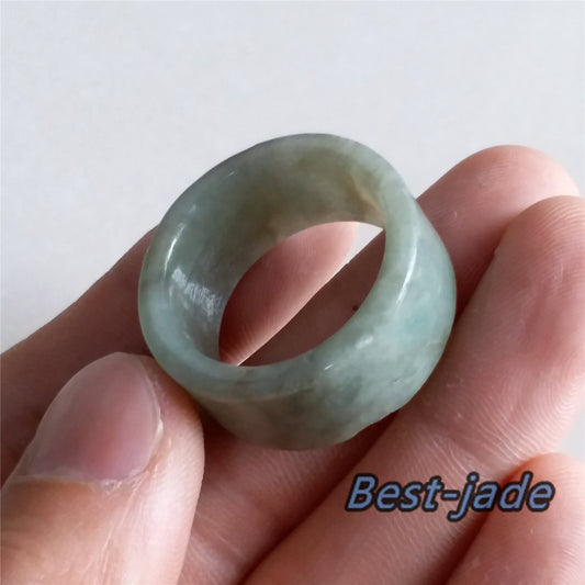 Big 24mm Grade A jade Narrow Band Ring Natural Real Jadeite Hand carved bead Green gemstone Burma Lady jadeware men's rings Type A stone