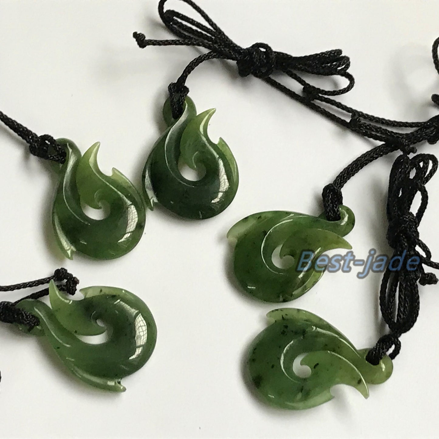 Custom-made Natural Green Nephrite Jade Pendant NEW ZEALAND Maori Style Greenstone Pounamu Canadian jasper Koru Aquaman Fish Hook Necklace