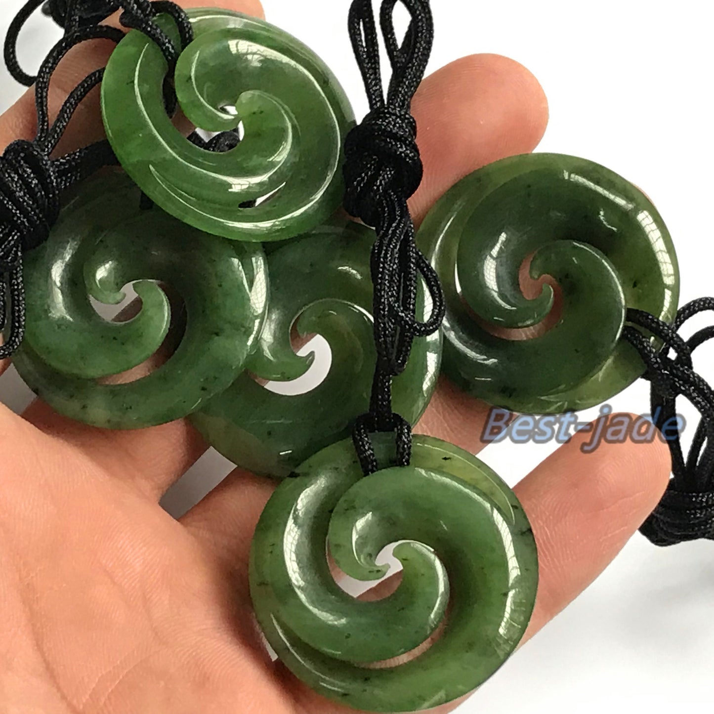 Double hook Natural Green Nephrite Jade Pendant NEW ZEALAND Maori Style Greenstone Pounamu Canadian JADE Koru Round Disc Hook Necklace