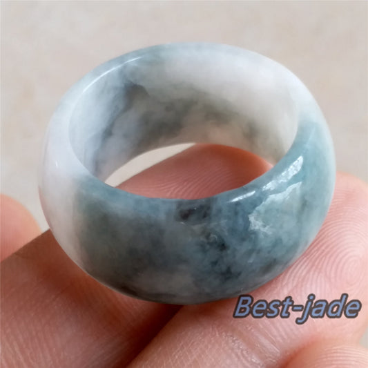 21.8mm Grade A jade Wide Band Ring Natural Real Jadeite Hand carved bead Green gemstone Burma Lady jadeware Type A stone 12 US size 138