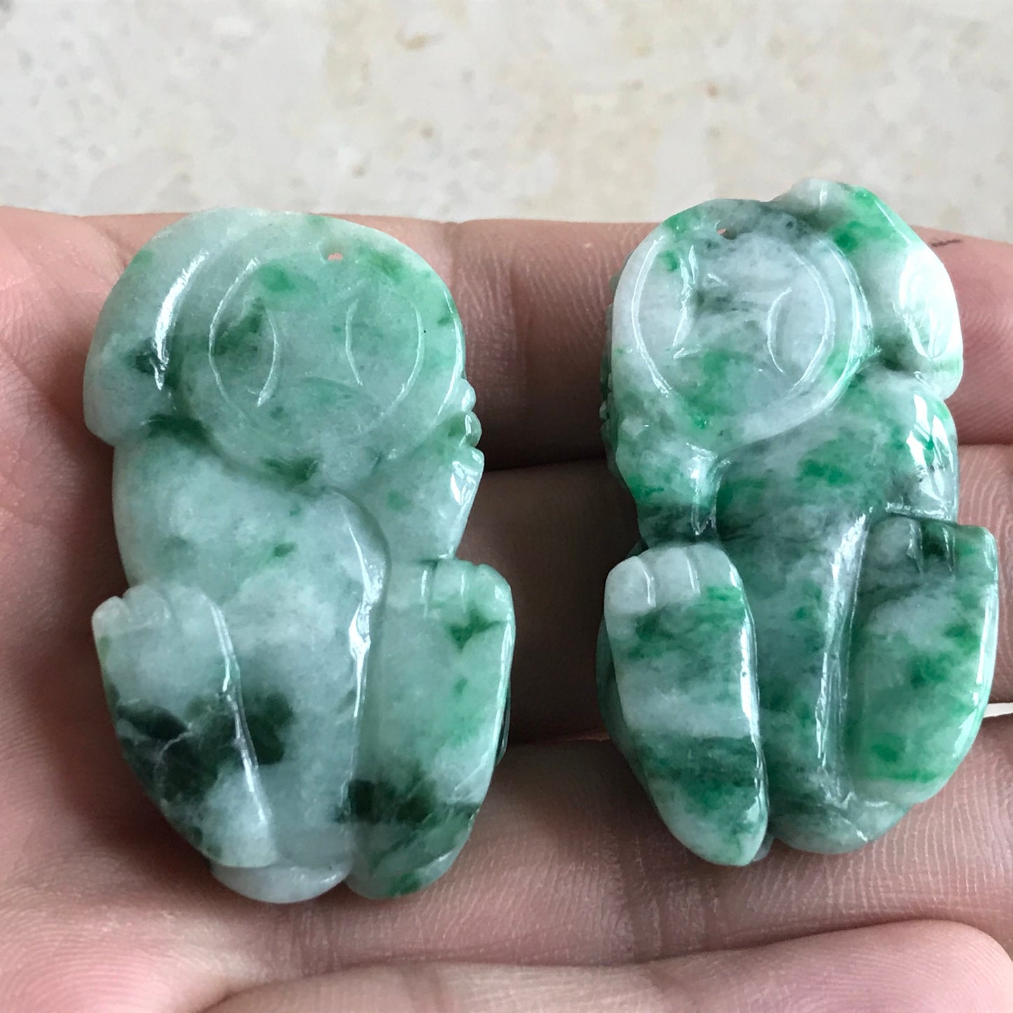 1pair Pixiu Grade A Jadeite Hand craved Natural ICE Green Burma jade Lady pendant BEADS Gemstone Ruyi Dragon Type A stone A