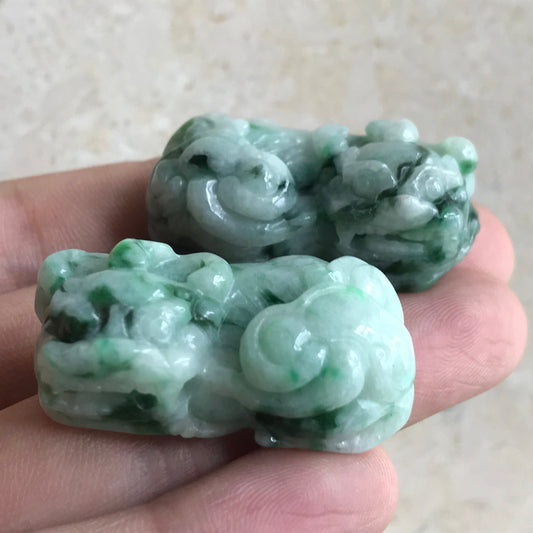 1pair Pixiu Grade A Jadeite Hand craved Natural ICE Green Burma jade Lady pendant BEADS Gemstone Ruyi Dragon Type A stone A