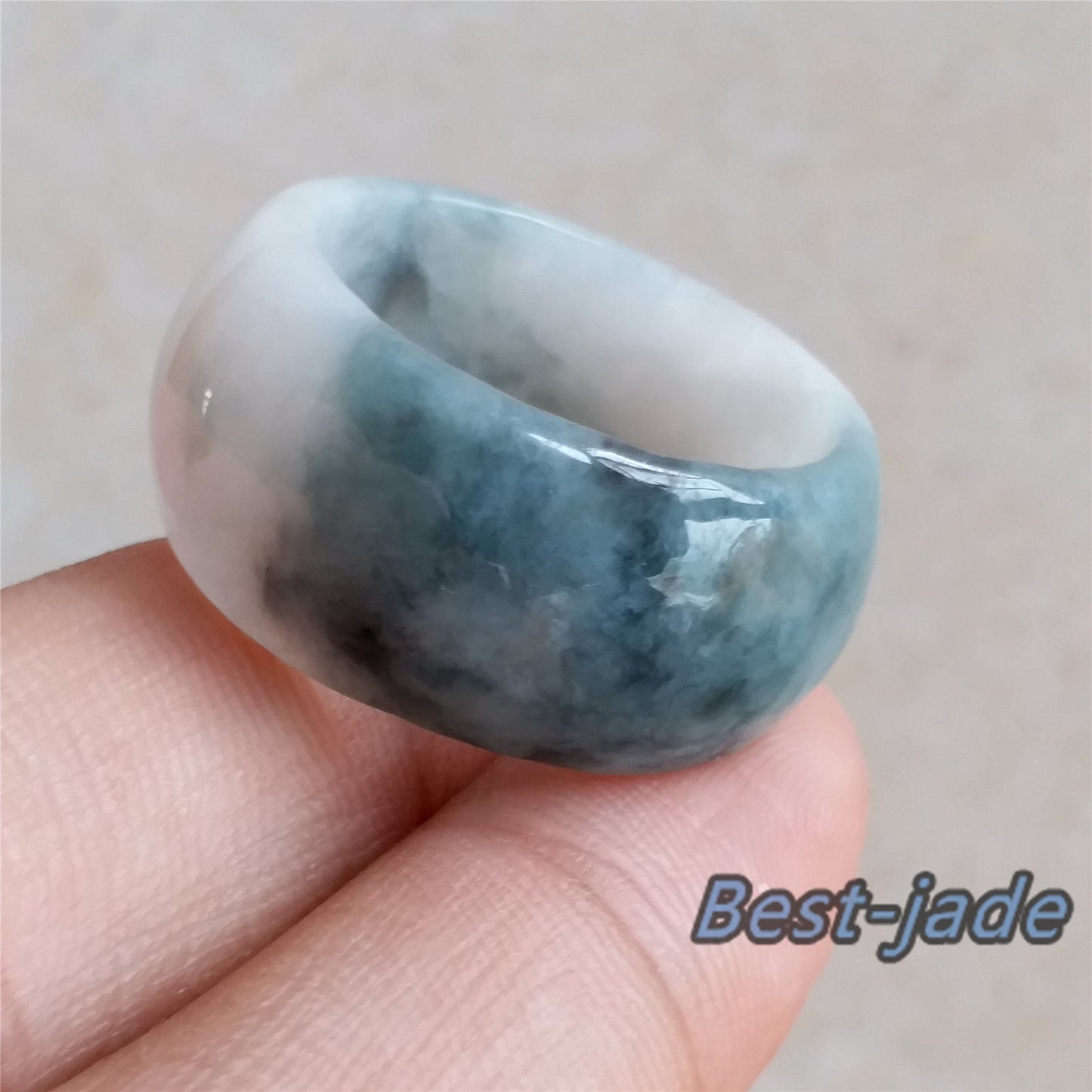 21.8mm Grade A jade Wide Band Ring Natural Real Jadeite Hand carved bead Green gemstone Burma Lady jadeware Type A stone 12 US size 138