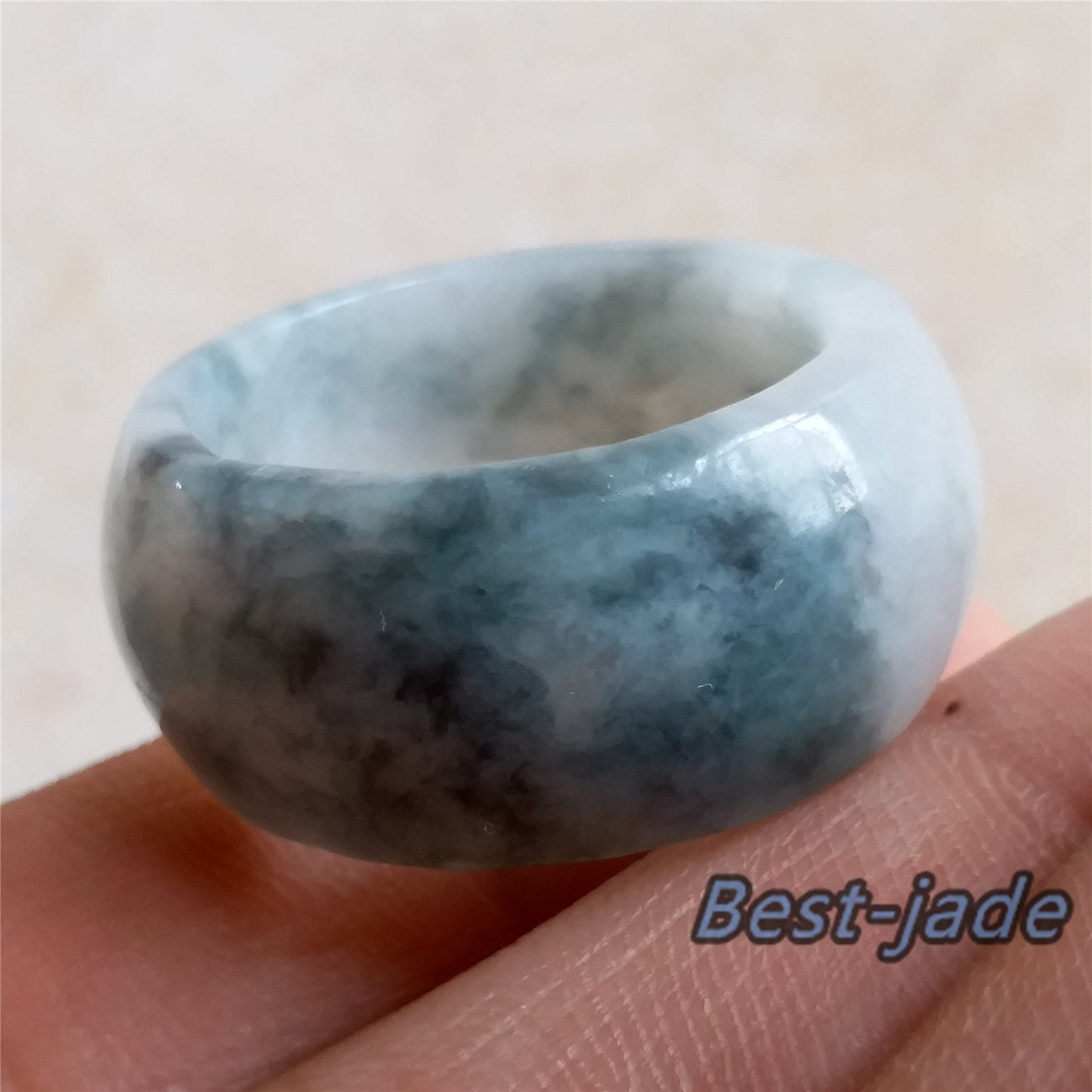 21.8mm Grade A jade Wide Band Ring Natural Real Jadeite Hand carved bead Green gemstone Burma Lady jadeware Type A stone 12 US size 138