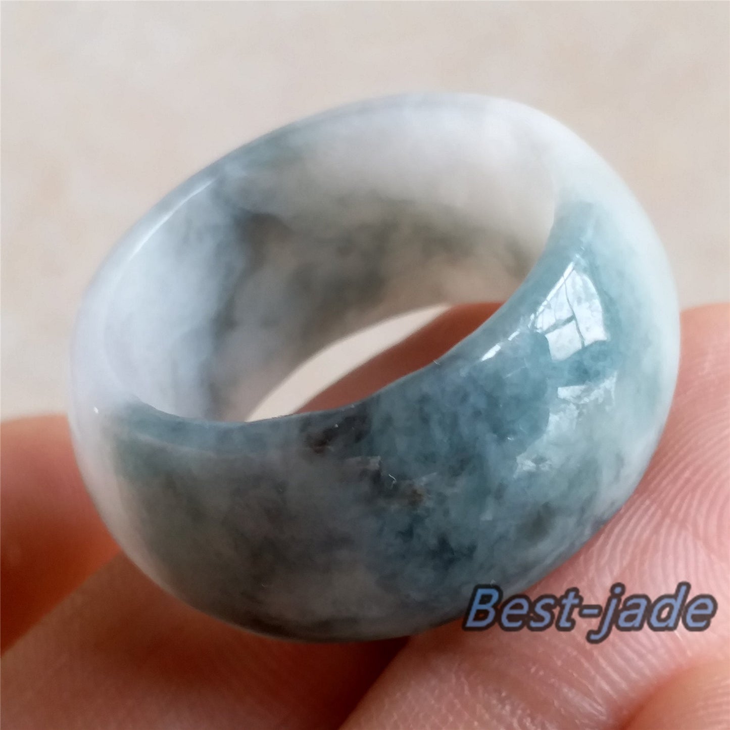 21.8mm Grade A jade Wide Band Ring Natural Real Jadeite Hand carved bead Green gemstone Burma Lady jadeware Type A stone 12 US size 138