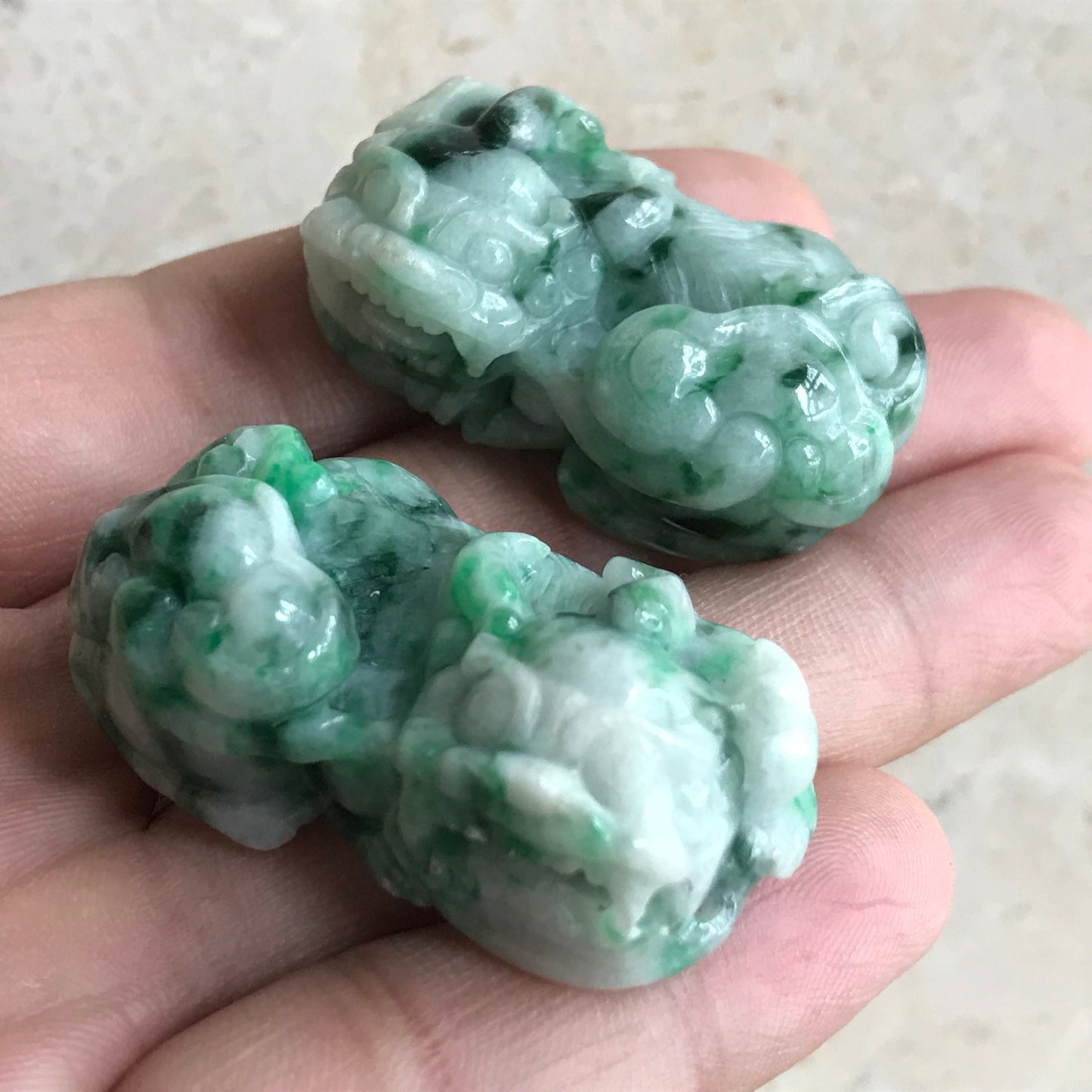 1pair Pixiu Grade A Jadeite Hand craved Natural ICE Green Burma jade Lady pendant BEADS Gemstone Ruyi Dragon Type A stone A