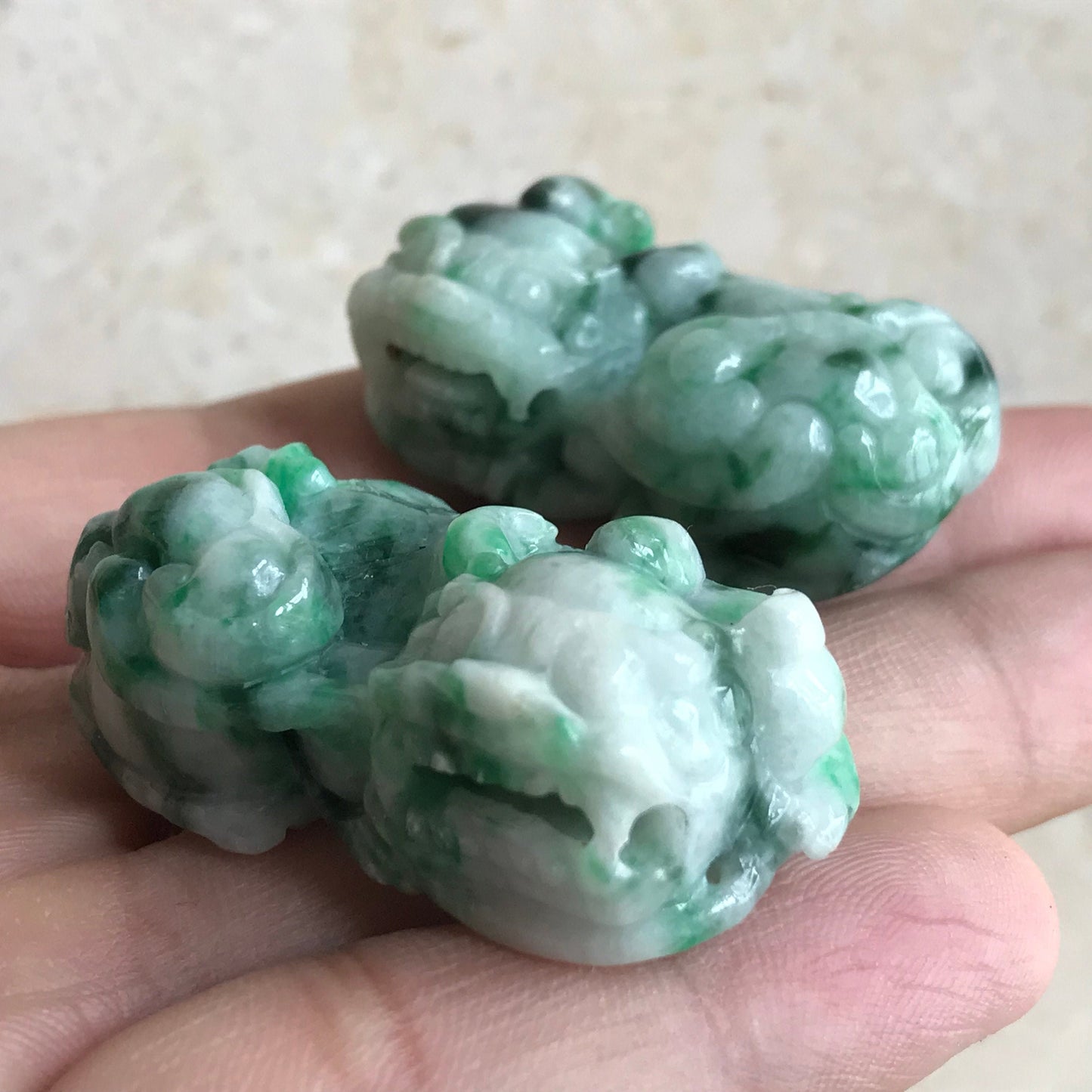 1pair Pixiu Grade A Jadeite Hand craved Natural ICE Green Burma jade Lady pendant BEADS Gemstone Ruyi Dragon Type A stone A