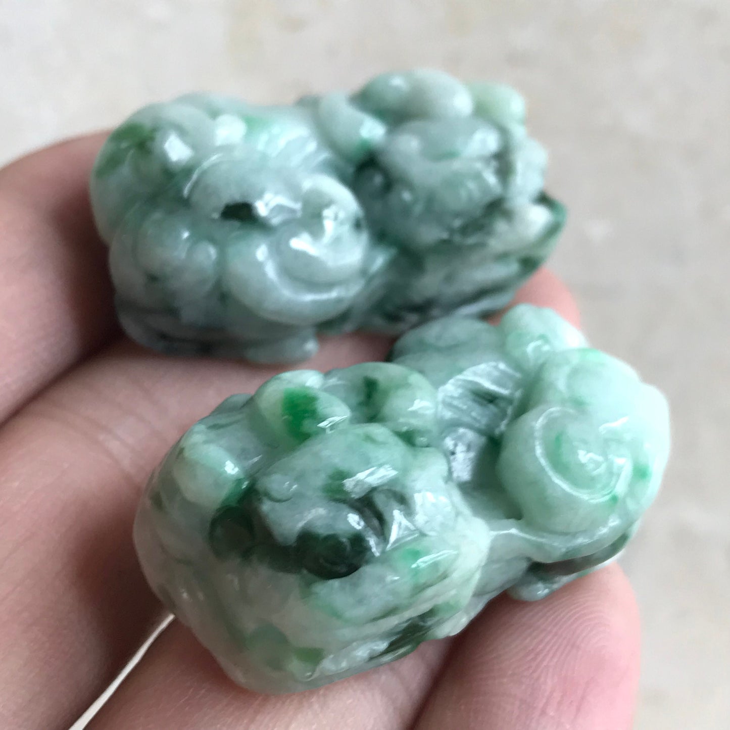 1pair Pixiu Grade A Jadeite Hand craved Natural ICE Green Burma jade Lady pendant BEADS Gemstone Ruyi Dragon Type A stone A