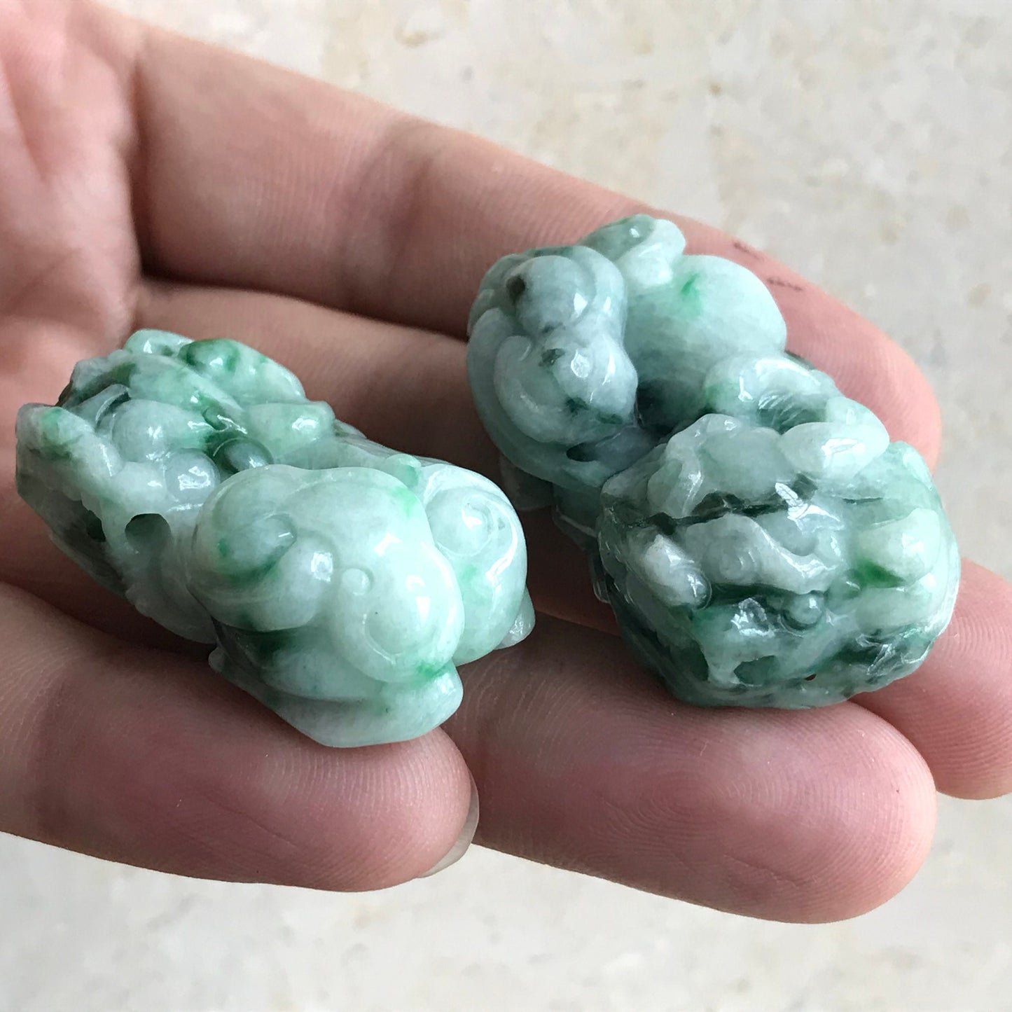 1pair Pixiu Grade A Jadeite Hand craved Natural ICE Green Burma jade Lady pendant BEADS Gemstone Ruyi Dragon Type A stone A