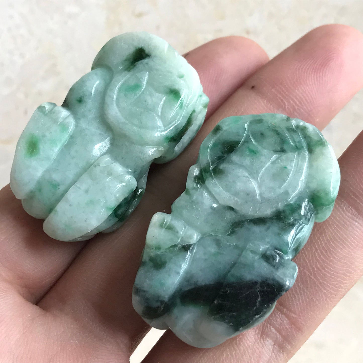 1pair Pixiu Grade A Jadeite Hand craved Natural ICE Green Burma jade Lady pendant BEADS Gemstone Ruyi Dragon Type A stone A