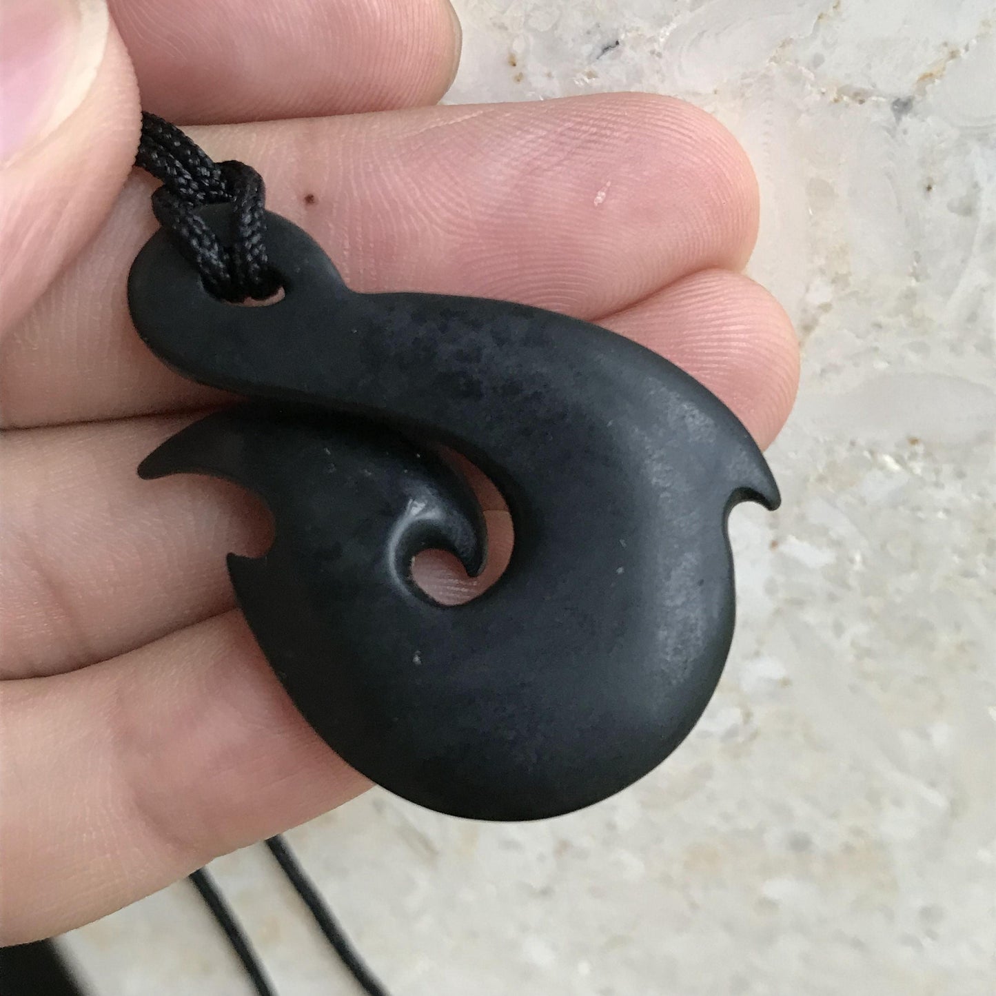 Custom-made Natural Black Nephrite Jade Dull polishing Pendant Maori Style Greenstone Pounamu jasper Koru Aquaman Fish Hook Necklace